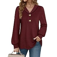 Messic Tunic Tops for Leggings Puff Long Sleeve Tops Collared V Neck Shirts Button Up Tunic Shirts