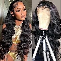 30 Inch Body Wave Lace Front Wigs Human Hair Pre Plucked 180% Density 13x4 HD Lace Frontal Wigs Pre Plucked with Baby Hair Glueless Brazilian Human Hair Wig for Black Women Natural Black