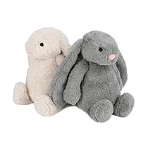Best Pet Supplies Interactive Bunny Buddy Dog Toy with Crinkle and Squeaky Enrichment for Small and Medium Breed Puppies or Dogs, Cute and Plush - Bunny Bundle (Beige, Gray)