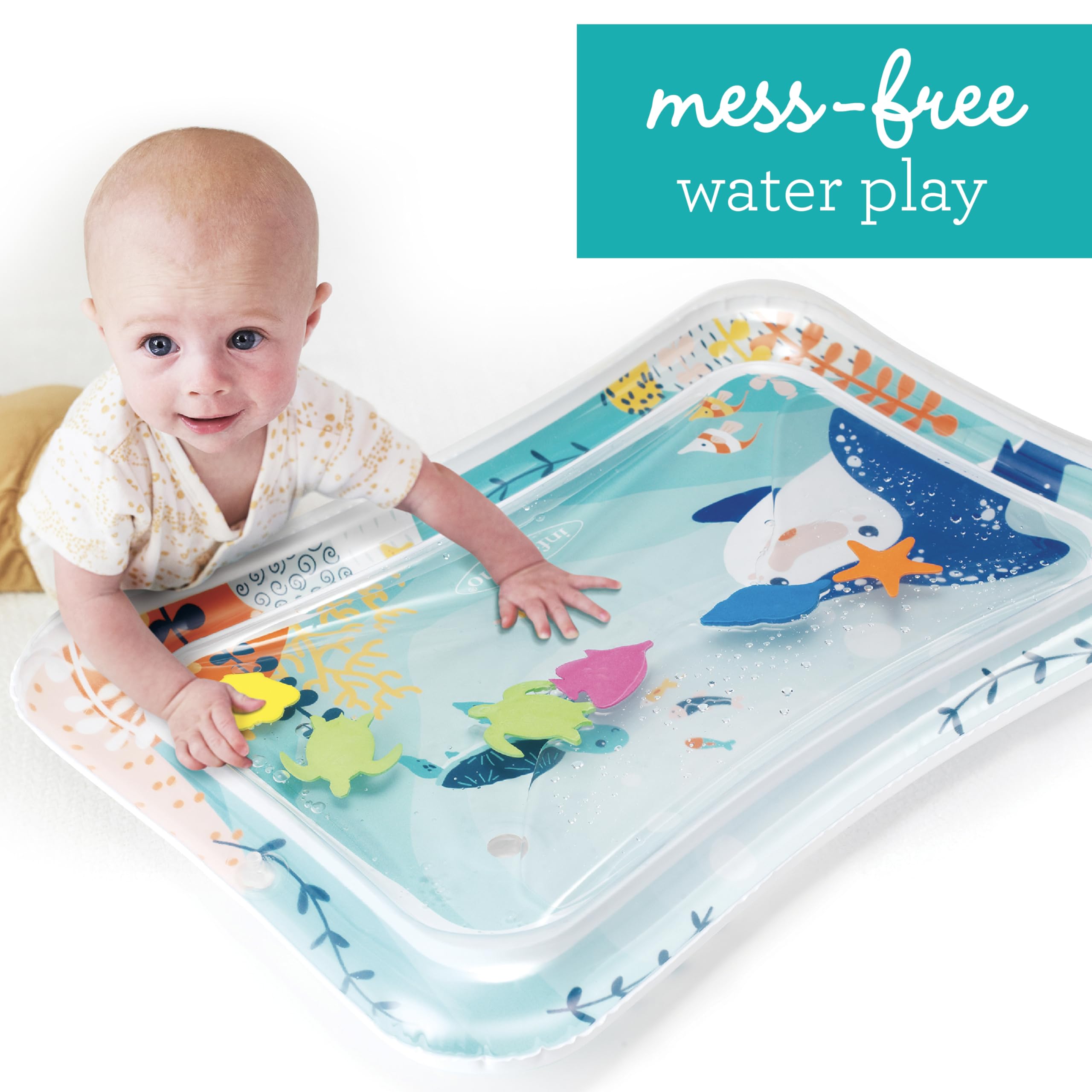 Infantino Jumbo Pat & Play Water Mat, Sea-Themed Mess-Free Water Play for Babies, Supports Tummy Time and Motor Skills Development, Multicolor, 3M+
