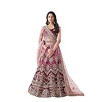 MAGENTA Indian Bridal Net PEACOCK Lehenga Choli Dupatta Stitched Dress