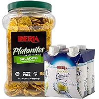 Iberia Lightly Salted Plantain Chips, 20 Oz. + Iberia 100% Natural Coconut Water 11.1 Oz (Pack Of 4)