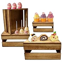 Gift Boutique Set of 4 Wooden Cake Display Stand Square Cupcake Stands Decorative Dessert Appetizer Cakes Holder Rustic Wood Risers Crate Base Tray for Wedding Table Decorations & Storage Organizer