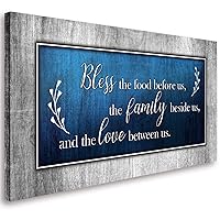 AOSHDART Dining Room Wall Decor-Blue and Grey Canvas Prints Bless The Food Quote Wall Pictures-Blue Canvas Wall Art for Living Room Bedroom Decor 30