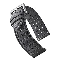 Alpine Genuine Perforated Leather Watch Band - Quick Release Replacement Watch Starps 20mm for Women & Men - Stainless Steel Buckles - Compatible with Regular & Smart Watch Bands - Black 20mm