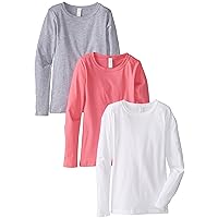 Clementine Apparel Girls 3-Pack Long Sleeve Cotton T-Shirts Basic Tee, Size: 4-13 Yrs