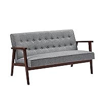 Loveseat Sofa, 2 Seater Cushioned Couch for Small Spaces, Mid-Century Modern 51.2-Inch Wide Solid Wood Armrests for Living Room Bedroom, 2 seat, Dove Gray