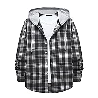 Coats For Men Fashion,Button Down Plaid Print Coat Casual Hooded Trendy Long Sleeve Outdoor 2023 Sweatshirts