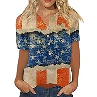 American Flag Women's Top 4Th of July for 2024 Casual Stars Stripes Print Pullover Vneck Short Sleeve T-Shirt Blouse