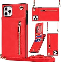 XYX Wallet Case for iPhone 11 Pro, Crossbody Strap PU Leather Zipper Pocket Phone Case Women Girl with Card Holder Adjustable Lanyard for iPhone 11 Pro, Red