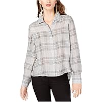 INC Womens Plaid Sequined Button-Down Top