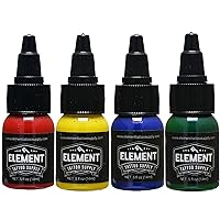 Tattoo Ink Set 4 Colors Yellow Red Blue Green Color Tattoo Inks 1/2oz Bottles Tattooing and Shading - Permanent - Bright - Bold - Solid - Easy to use - Professional Artist
