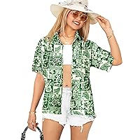 LA LEELA Hawaiian Shirts Womens Beach Short Sleeve Blouse Shirt Button Down Vacation Dress Summer Blouses for Women