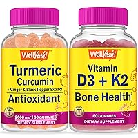 Turmeric Curcumin + Vitamin D3 + K2, Gummies Bundle - Great Tasting, Vitamin Supplement, Gluten Free, GMO Free, Chewable Gummy