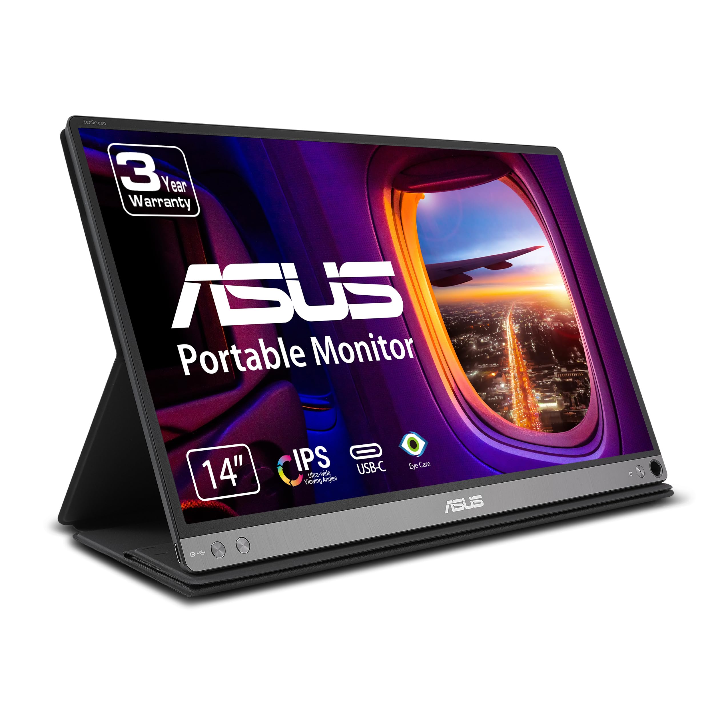 ASUS ZenScreen MB14AC 14” Portable USB Monitor, 1080P Full HD, IPS, USB Type-C, Eye Care, Anti-glare surface, External Screen for Laptop, Hybrid Signal Solution, 3-Year Warranty , GRAY