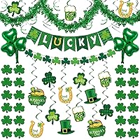 Ouddy 37Pcs St. Patrick's Day Decorations, Lucky Shamrock Banner String of Shamrocks Garland Saint Patrick Hanging Swirl Cutout 6.56FT St Patricks Day Garland for Irish Lucky Day Home Party Supplies