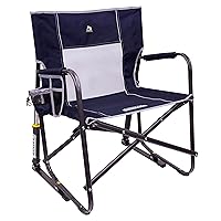 GCI OUTDOOR Freestyle Rocker with Side Table Camping Chair | Portable Folding Rocking Chair with Solid, Durable Armrests, Drink Holder & Comfortable Backrest — Heathered Indigo
