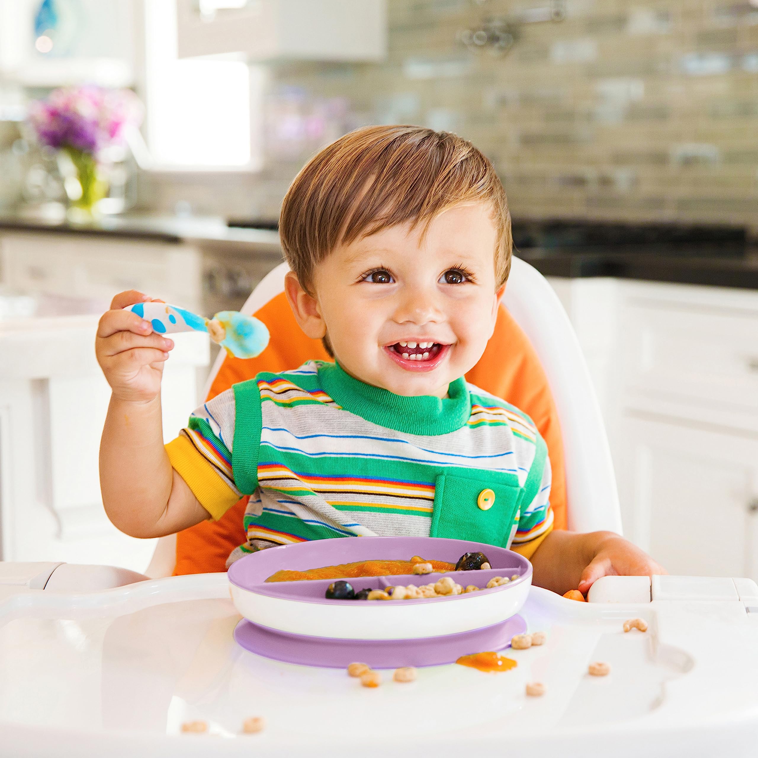 Munchkin® Stay Put™ Divided Suction Toddler Plates, Pink/Purple