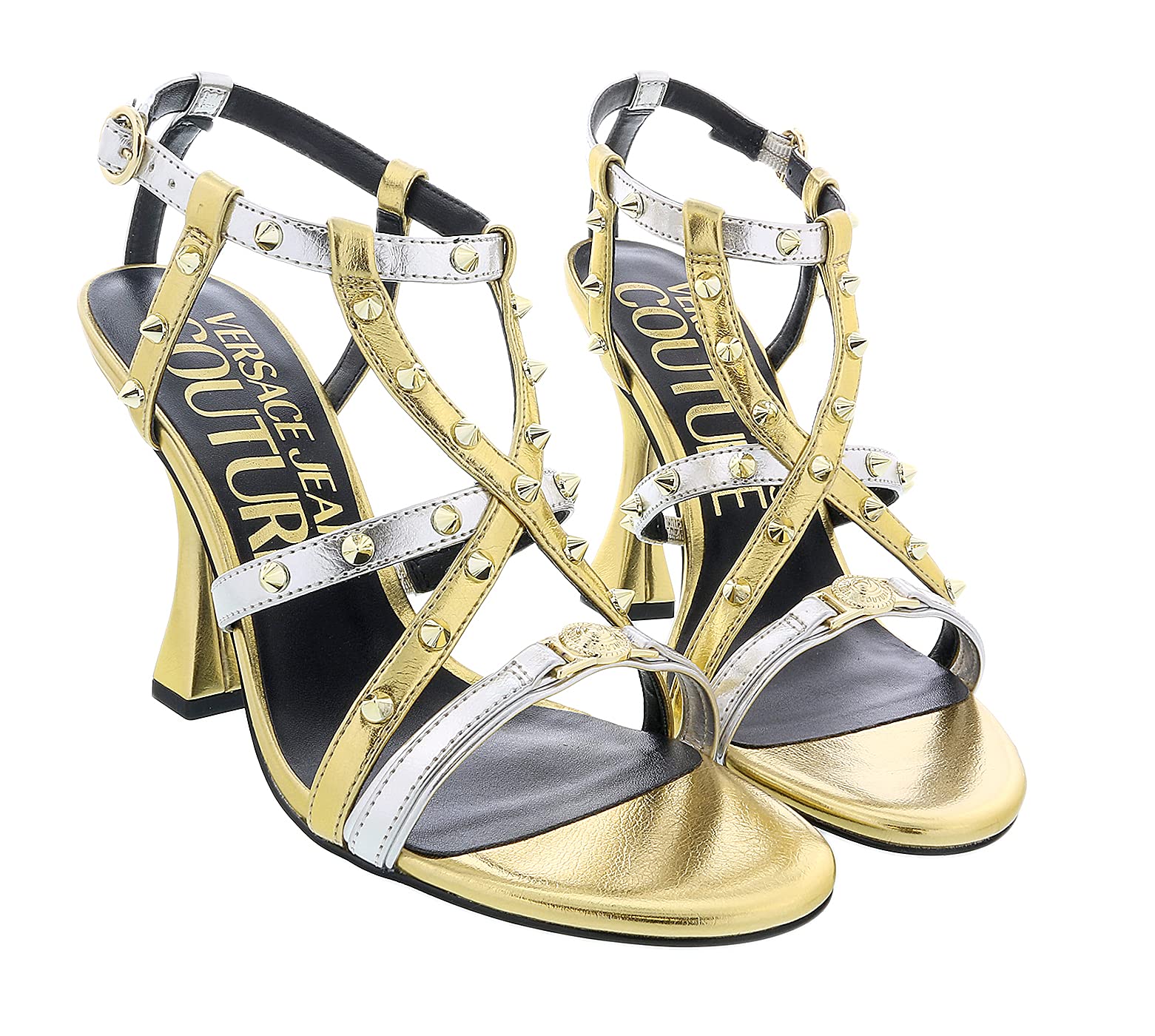 Versace Jeans Couture Gold High Heel Gold Spike Sandals- for Womens