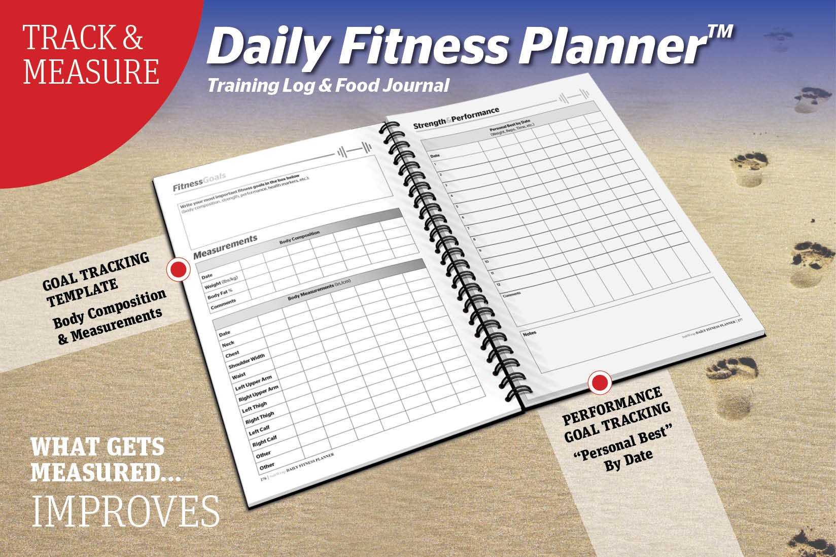 SaltWrap Daily Fitness Planner - Gym Workout Training Log, Weightlifting Exercise Journal, and Food/Diet Tracker - Daily and Weekly Pages, Goal Tracking, Spiral-Bound, 7 x 10 inches