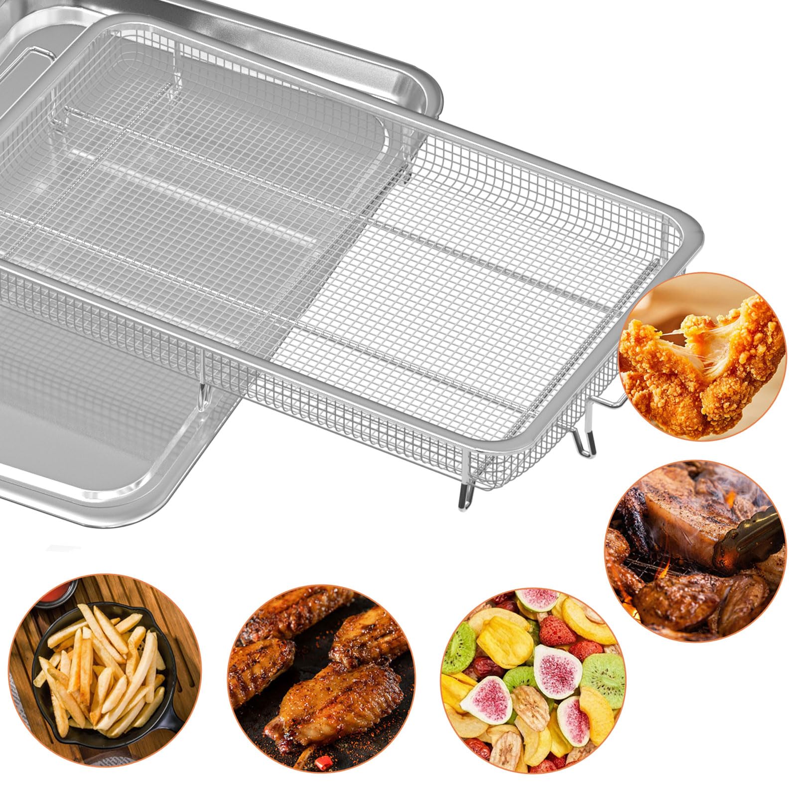 Extra Large Air Fryer Basket and Tray for Oven, 18.8'' x 13.3'' Stainless Steel Crisper Tray and Basket Set, Non-stick Mesh Basket Set, Air Fryer Tray Roasting Basket for Fries/Bacon/Chicken