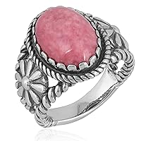American West Jewelry Sterling Silver Women's and Men's Native-Inspired Flower Ring, Choice of Gemstone Color, Sizes 5 to 10