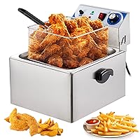 Stainless Steel Electric Deep Fryer - 11L/10Qts Capacity with Adjustable Temperature Control, Ideal for Crispy Buffalo Wings, Shrimp, Nuggets, Chips & More