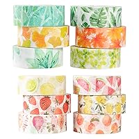 YUBBAEX 12 Rolls Washi Tape Set Plants Fruits & Floral Masking Tape Decorative for Arts, DIY Crafts, Journal Supplies, Planners, Scrapbook, Card/Gift Wrapping -15mm-