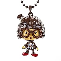 Cute Brown haired Girl Pendant with dark glasses and Rainbow Sparkle Shirt - Alloy with Rhinestones - Pendant Necklace Chain (style varies) included.