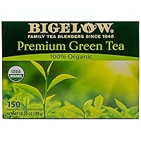 Bigelow Premium 100-Percent Organic Green Tea 150-Count Box, Individually Wrapped