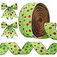 Tatuo 100 Yards 2.5 Inch Christmas Wired Ribbons Glitter Burlap Ribbon Green Red Polka Dot Ribbon for DIY Christmas Tree Decoration Craft Bow Wreath Gift Wrapping(Green, Red)