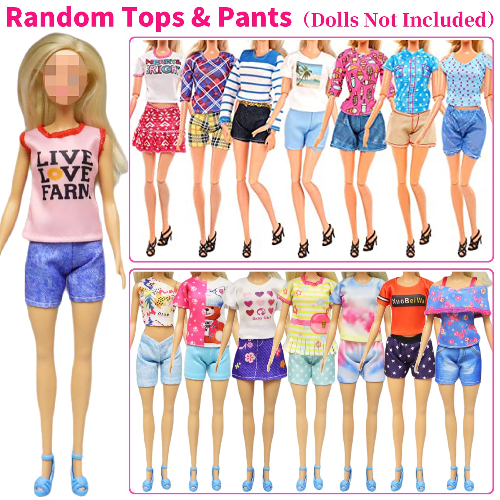 Ecore Fun 39 Pcs Doll Clothes and Accessories 3 Fashion Dresses 10 Slip Dresses 3 Tops 3 Pants 10 Necklaces 10 Shoes Fashion Casual Outfits Perfect for 11.5 inch Dolls