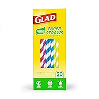 Glad Eco-Friendly Paper Straws | 50 Ct Paper Straws with Stripes | Biodegradable Paper Straws for Everyday Use| Paper Disposable Straws, Colorful Striped Design