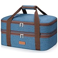 LHZK Double Decker Insulated Casserole Carrier for Hot or Cold Food, Expandable Hot Food Carrier, Lasagna Holder Tote for Potluck Parties, Picnic, Beach, Fits 11 x 15 or 9 x 13 Baking Dish (Blue)