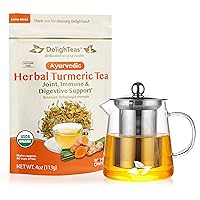 Organic Turmeric Ginger Tea with Glass TeaPot | Ayurvedic Loose Leaf Herbal Tea for Joint, Immune & Digestive Support
