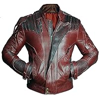Mens Superhero Handmade Guardians Costume Quill Distressed Red Maroon Leather Jacket Movies Partywear