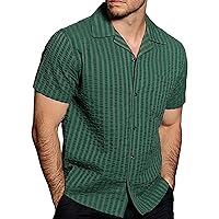 VATPAVE Mens Summer Cuban Collar Shirts Short Sleeve Button Down Beach Shirts Regular Fit Hawaiian Shirts with Pocket