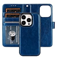 Bocasal Detachable Wallet Case for iPhone 15 Pro RFID Blocking Card Slots Holder Premium PU Leather Magnetic Kickstand Shockproof Wrist Strap Removable Flip Protective Cover 5G 6.1 inch (Blue)