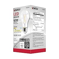 Satco 8W A19 Medim Base LED Replacement Lamp (Pack of 6)-4.02 Inches Length and 2.36 Inches Wide-Clear Finish-3000 Color Tempe