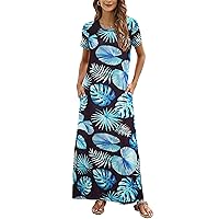 Hount Women's Summer Short Sleeve Maxi Dresses Casual 2024 Loose Beach Sundresses Tshirt Dresses with Pockets