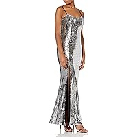 Dress the Population Women's Ingrid Sleeveless Sequin Long Gown with Slit Dress