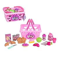 Disney Junior Minnie Bow-Tique Bowtastic Shopping Basket Set with Pretend Food and Accessories, Pretend Play, Kids Toys for Ages 3 Up by Just Play