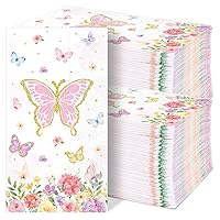 gisgfim 100 Pcs Butterfly Paper Napkins Pink Butterfly Party Decorations Colorful Garden Spring Summer Disposable Guest Towels Pink Flower and Butterfly Birthday Party Supplies for Baby Bridal Shower