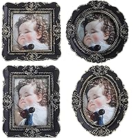 Vintage Picture Frames 3x3 Small Oblong & Square & Round & Oval Picture Frames 3x3 Antique Mini Picture Frames Ornate Picture Frames Collage Wall Mount and Tabletop Embossed Floral Black and G