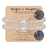 Mom Daughter Bracelets 100 Languages I Love You Projection Tennis Bracelets Adjustable Bolo Clasp Bracelet for Mother Daughter YA4750