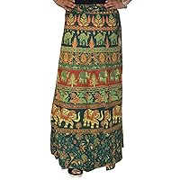 Marusthali Wrap Skirt Printed Cotton Gypsy Sarong Wrap Around Skirt Long Wraparound Skirts Green