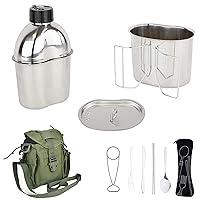 MASTIFF GEARS® 304 (18/8) Stainless Steel (FDA Compliant) US G.I Style Canteen Kit Cooking Set Camping Canteen Mess Kit with Cup, Lid, MOLLE Pouch for Camping Hiking