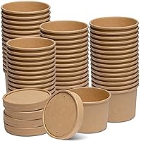 12 oz. Paper Food Containers With Vented Lids, To Go Hot Soup Bowls, Disposable Ice Cream Cups, Kraft - 50 Sets