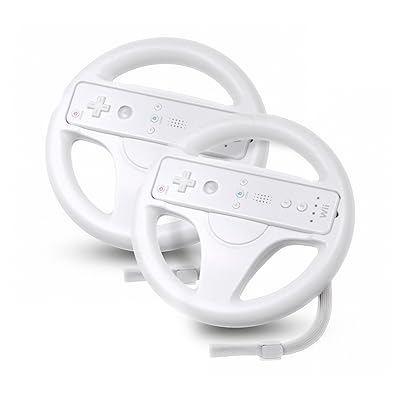 Beastron Bluetooth Mario Kart Racing Wheel Compatible with Nintendo Wii, 2 Sets White Color Bundle