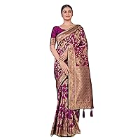 Women's Woven Silk Blend Banarasi Jacquard Saree With unstitched Blouse Piece